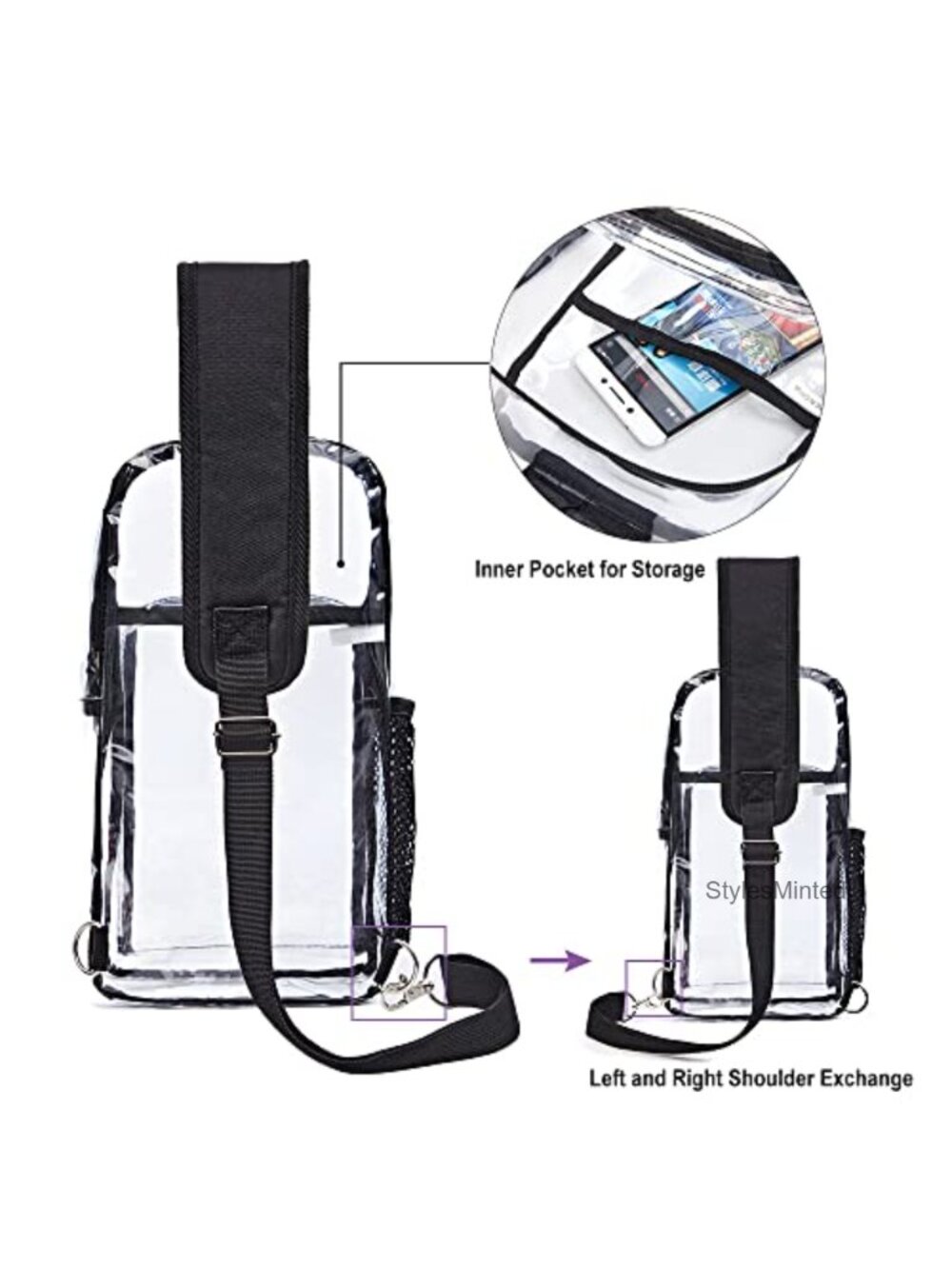 Clear Sling Bag Stadium Approved Shoulder Backpack PVC Travel Essentials - Picture 6 of 6